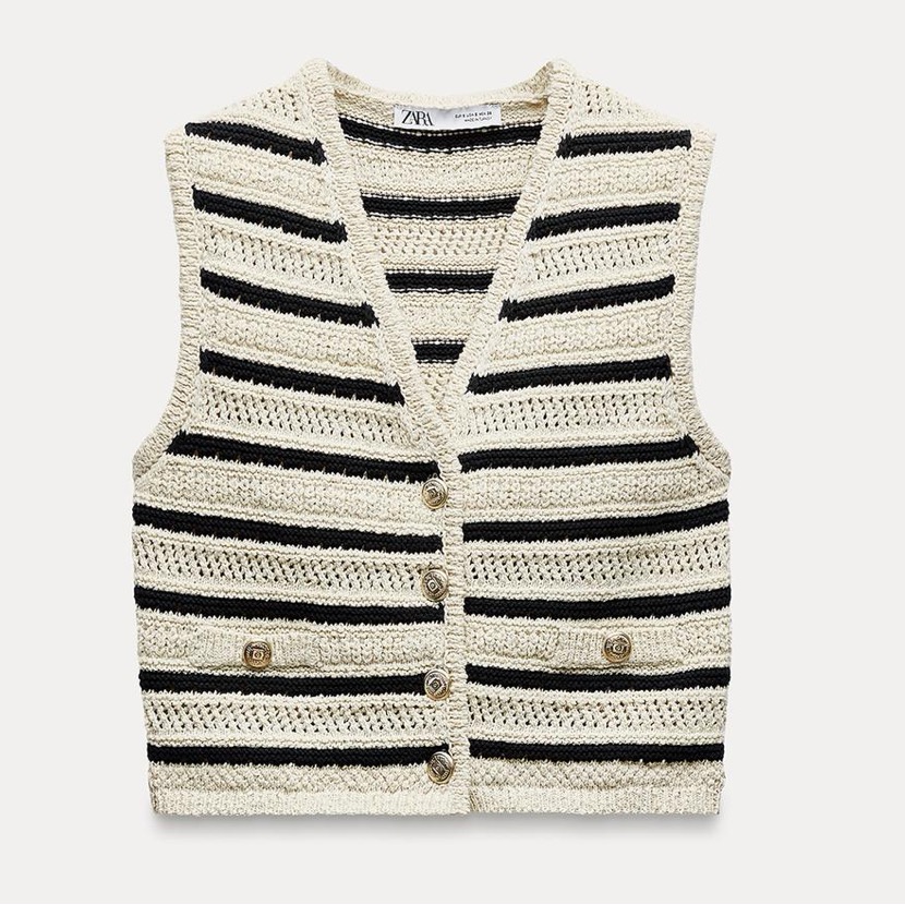 Zara Cream & Navy Knit Vest